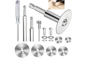 10-delad HSS skärskivor set med 1/4 tum skaft | 6 skärhjul, 65 mm/106 mm adapter, för trä, metall, glas, stjärnskruvmejsel, 2