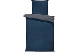 one-home Winter Bettwäsche Biber Meliert Baumwolle Flanell Kuschelig Flauschig Warm Weich Modern, Größe:2 teilig 135x200 cm, Farbe:dunkel blau/anthrazit
