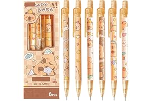 FloralGrace 6 pièces Crayons mécaniques Mignons avec Gomme 0,5 mm Capybara Dessin animé Crayon mécanique pour Enfants garçons Filles Femmes
