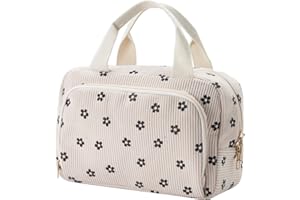 Funtlend Toiletry Bag for Women Wash Bag Corduroy Cosmetic Bag Travel Women Make up Bags Ladies Organizer for Girls Travelling Holiday