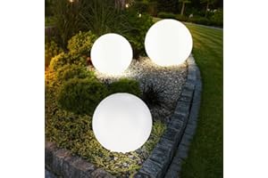 etc-shop 3er Set LED Außen Solar Kugel Leuchten Garten Beleuchtung Rasen Blumenbeet Steck Lampen 20, 25 und 30 cm