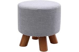 UUSSHOP Round Wooden Support Upholstered Footstool Ottoman Pouffe Padded Chair Stool with Removable Linen Cover 4 Beech Legs (Grey)