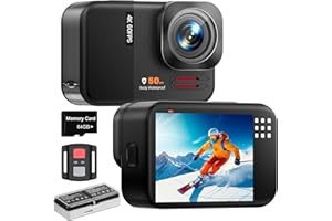 Euorosi 4K 60FPS 48MP Action Cam, 50ft Fotocamera Subacquea Con 64GB Scheda, WIFI Grandangolo 170° Fotocamera per Casco, Telecomando, 2 X 1350 mAh, Accesorios Multiples per Bicicletta Casco Sci Surf