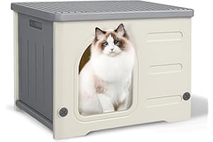 HICAPTAIN Casa para Gatos al Aire Libre, Resistente al Invierno, de plástico, para Exteriores, Resistente al Agua, para Mascotas pequeñas y Medianas, Color Gris