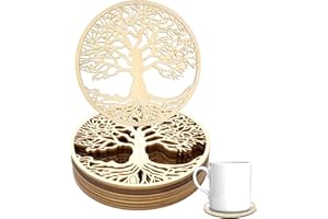 Hugwish 12pcs Arbre De Vie en Bois pour La Méditation (10 X 10 Cm), Dessous Verre Arbre De Vie De Première Bouleau, Plateau Arbre De Vie Pierre, Arbre De Vie Recharge Pierre (12, 10cm)