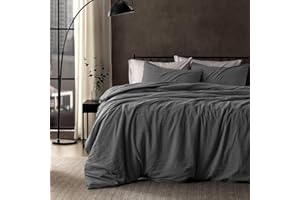 Lanqinglv Pościel 200 x 200 cm, szara, ciemnoszara, z certyfikatem Oeko-Tex, antracytowa, z zamkiem błyskawicznym, poszwa na kołdrę 200 x 200 cm, na łóżko podwójne i 2 poszewki na poduszkę 80 x 80 cm