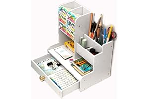 Notwoe Organizer na biurko z szufladą, wszechstronne zastosowanie, uchwyt na długopisy, na biurko, biały do domu, biura i szkoły (Weib-A)