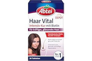 ‎ABTEI Abtei Haar Vital Intensiv-Kur - hochdosiertes Biotin, Zink und Vitamin B-Komplex mit Depot-Effekt - für kräftiges, glänzendes Haar - laborgeprüft, vegan - 30 Tabletten