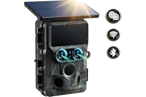 VOOPEAK Cámara de Caza Solar de Doble Lente 4K 60MP Cámara de Caza WiFi Bluetooth Starlight Visión Nocturna, Camara de Caza IR Activada por Movimiento IP66 Impermeable para Vigilancia de la Vida