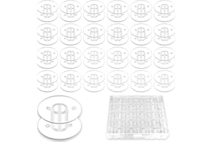 MOXYOY 25PCS Sewing Machine Bobbins, Clear Plastic Bobbins for Sewing Machine with Case, Universal Accessories