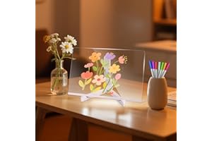 Jubor Tablica na notatki LED, akrylowa tablica na notatki z 7 kolorami, z regulowanym stojakiem, 30 x 20 cm, przezroczysta, świecąca tablica LED, kreatywny prezent dla dzieci, przyjaciółki