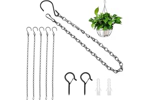 FL HUA 6-Pack Hanging Chains, 50 cm, Metal with 2 Ceiling Hooks, Black for Planters, Bird Feeders, Lamps