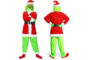 XehCaol 7 Pcs Kostüm Erwachsene Mit Maske,Grün Großes Monster Kostüm,Weihnachtsmann Nzüge Outfits Halloween Costume Props