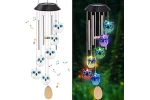 ‎ICYANT icyant Solar Windspiele für Draußen,Transparenter Kristall-Eule Solar LED Mobile Windspiel Solarleuchten Windspiele Außen für Terrasse Garten Weihnachten Mutterrtstagsgeschenke (Mit Metallrohr)