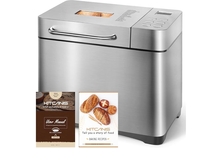 Bread Maker Machines 19 in 1, Stainless Steel Breadmaker with Nut Automatic Dispenser, 2.2LB Large Bread Machine, Nonstick Pan, LCD Touch Panel, Gluten Free, Dough Maker, Jam, Yogurt by KITCANIS