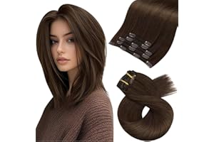 ‎MORESOO Moresoo Clip in Extensions Echthaar, Salon Qualität Weiches Glattes Haar 30 cm 5 Stück 80g Extensions Clip in #4 Dunkelbraun, Leicht zu Tragen Solide und Langlebig 12 Inch