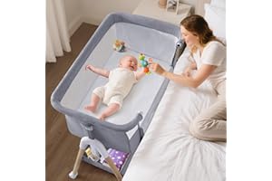 COZYDWELLS 3 in 1 Baby Beside Crib for Babies from Birth to 9kg, Portable Baby Cot Bed Travel Baby Bassinet Bedside Crib Adjustable Height & Incline 4 Lockable Wheels Baby Co-Sleeper for Newborn Infant Grey