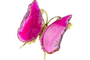 RJINGSHI Agata Naturale Rosa Farfalla Decorazione di Cristallo 2,7" Guarigione Cristallo Agata Farfalla Ornamento Fatto a Mano Regali Decorazione Casa