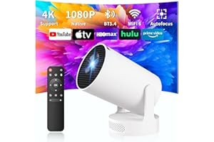 AILRINNI Proyector 4K, WiFi 6 y Bluetooth 5.4, 5W Altavoz Hi-Fi Externo, Mini Proyector Portátil, 180° Rotación, Corrección Trapezoidal Automática, Compatible con HD-MI/TV Stick/Memory Stick/Phone