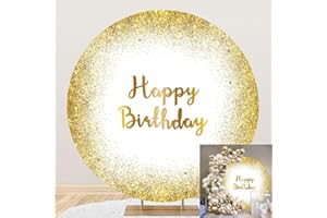 Renaiss 2x2m Brillo Dorado Telón De Fondo Redondo Feliz cumpleaños Fondo Niño Adulto Fiesta de cumpleaños Mesa de Pasteles Decoración Familiar Retrato Accesorios de fotografía