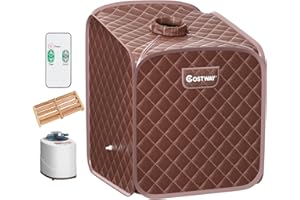 COSTWAY Sauna de Vapor Portátil, Tienda de Sauna Plegable de 2L con Silla, 9 Niveles de Temperatura Ajustable, Fumigación 1050W, Spa Individual, Desintoxicación, 83 x 84 x 107 cm (Marrón)