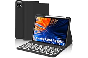 SENGBIRCH Étui Clavier pour Xiaomi Pad 6/6 Pro 11'' 2023 - AZERTY Français Clavier rétroéclairé 7 Couleurs Détachable sans Fil Bluetooth pour Xiaomi Pad 6/6 Pro 11'', Noir