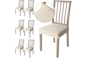 Viste tu hogar Pack 6 Funda Silla Comedor de 45 a 55 CM, Sin Respalda, 100% Poliéster, Impermeable, Fácil de Instalar y Limpiar, Cuadro, Beige