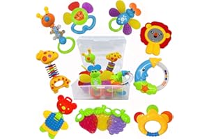 AIVIAI Baby Rassel Beißring Set Baby Spielzeug 6 Monate Babyspielzeug ab 3 6 9 12 Monaten Shaker Greifen Rassel Neugeborenes Spielzeug Musikalische Rasseln für Babys und Kleinkinder Geschenk（11 PCS）