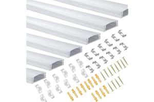 Pasun LED Aluminum Profile, 6 Pack U Shape LED Aluminum Channel 1M/3.3ft, LED Trunking with Milky White Cover, End Cover and Mounting Clip for LED Strip Light Installations Diffuser