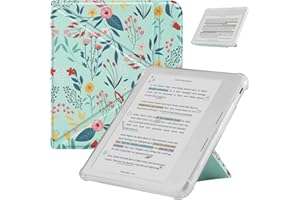 HGWALP Coque pour Kobo Libra Color (2024)/Kobo Libra 2 (2021) 7 Pouces eReaders, Étui arrière en TPU Transparente et Souple avec Fonction de réveil/Sommeil Automatique et Fonction Debout-Spring Bloom