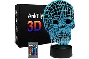 ANKTILY Totenkopf Nachtlicht für Kinder, Schädel 3D Illusion Lampe Tischlampe 16 Farben Ändern mit Fernbedienung, Geburtstagsgeschenk für Mädchen Jungen