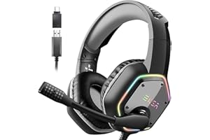 EKSA Casque Gaming USB, Casque Gamer Son Surround 7.1, Casque PS4, Casque de Jeu pour PC avec Micro Antibruit et Lumière RVB, Compatible avec PC, Playstation 4, Mac (Bleu)