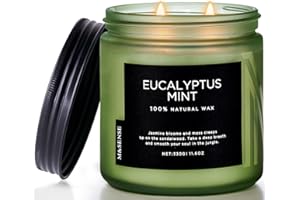 ‎M&SENSE M&SENSE Świeca Eukaliptus-Mięta w Szkle (330g, 70h) - Naturalna, Sojowa z 2 Knotami | Relaks, Aromaterapia | Idealna do Łazienki, Spa i Jogi
