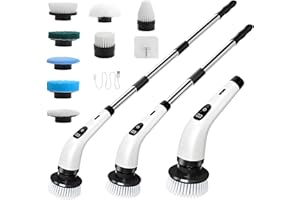 Hqynss Electric Spin Scrubber, Cordless Scrubbing Brush with 8 Brush Heads, Extendable Long Handle Rechargeable Cleaning Brush, USB-C Charging, for Floor, Tile, Bathroom, Kitchen, Shower Tub