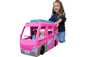 Barbie Dreamcamper lekset med roterande hjul, 7 lekplatser, pool, rutschkana och över 60 campingtillbehör, present till barn