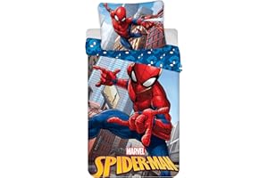 JERRY FABRICS Spiderman - Juego de cama reversible con funda de almohada (135/140 x 200 cm), color azul