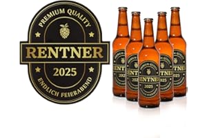 BETESSIN Rentner Geschenk Mann - Rentner 2025 – 6 Stück Premium Ruhestand Flaschenetiketten Selbstklebend - Renteneintritt Geschenk Männer - Lustiges Ruhestand Geschenk Rente Mann