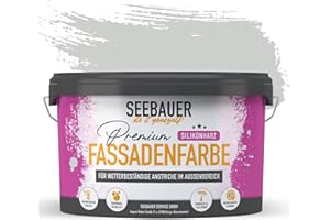 SEEBAUER diy Silikonharz-Fassadenfarbe Grau 2,5L für Außen (No. 222 Grey Stone) Selbstreinigende Fassadenfarbe mit Lotuseffekt - Geeignet für Putz, Mauerwerk und Beton