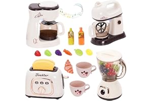 CHIDIAM Set di utensili da cucina per bambini, con macchina da caffè, mixer, tostapane, accessori per la cucina dei bambini, giocattolo per la cucina dei giochi, cibo con luce e suono, regalo per ragazze e