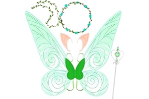 HEMIRO Ali Fata Ali da Fata Adulta Ali Farfalla Bambina con Cerchio Floreale, Orecchie da Elfo, Bacchetta per Bambini, Adulti e Halloween Costume da Fata di Carnevale