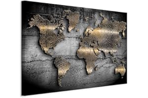 B&D XXL - Akustikbild Weltkarte 120x80 cm 1 tlg Bilder Akustikschaum Schallschutz Kunst Akustikpaneele Wandpaneele Schalldämmung Wandbild Schallabsorber Kontinente Textur Schwarz k-A-0498-b-a