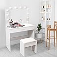 Alivio Hollywood Dressing Table Set with Hollywood LED Lights Mirror, Vanity Table with Large Drawer and Cushioned Stool, Modern Bedroom Makeup Table Dressing Kit