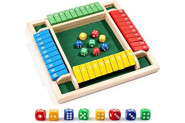 CHUANFU Tärningsspel i trä, 4 spelare, Shut The Box, hopfällbar bräda med 8 träkast, brädspel, underhållande matematikspel, pedagogiska leksaker för barn och vuxna