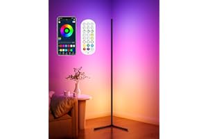 WISIMMALL LED Floor Lamp, 64.5" RGB Corner Floor Lamp Works with APP and Remote, Colour Changing Standing Lamp with 398 Dimmable Modes, Mood Lighting for Living Room Bedroom