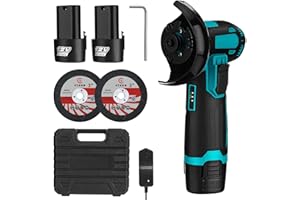 Aytop Mini amoladora angular, amoladora angular con batería inalámbrica de 12V Herramienta de amoladora angular portátil con baterías de 2x1.3Ah 2x75mm Discos de amolar 1xLlave y cargador para cortar