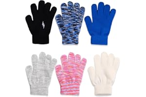INGJIA 6 Paires Gants Magiques Chauds pour Enfants, Gants Extensibles Magiques pour Enfants, en Tricot Extensible, pour Un Usage Quotidien d'hiver, Coupe Colorée Garçons Filles Âgées de 5 à 13 Ans
