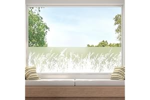 ‎DKTIE dktie Fensterfolie Blickdicht Sichtschutzfolie Fenster Milchglasfolie Pflanzen und Gras Statische Aufkleber ohne Klebstoff Wiederverwendbar Geeignet für Wohnzimmer, Schlafzimmer, Küche 44.5x200cm