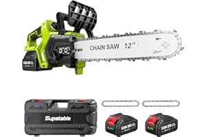 Supstable 12 Pollici Motosega a Batteria, Motosega Elettrica Senza Fili 2x5000mAh, Potatore Senza Fili per Attrezzi da Giardino, Taglio del Legno, Fai da Te (1200W Brushless) - S3 Pro