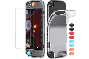 WAXITY Clear Soft Case for Nintendo Switch 2(2025), Integrated TPU Protective Cover with 2 Screen Protectors & 8 Thumb Grips for Switch 2 Console, Shock-Proof, Anti-Scratch Transparent Shell Accessories Kit