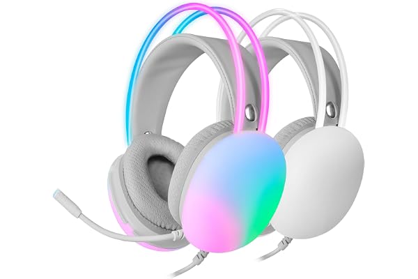Mars Gaming MH-Glow, Casque 360° Full Chroma RGB Flow, Microphone Réduction de Bruit, Mousse à Mémoire de Forme, Windows/PS4/PS5/XBOX Series X|S/One/Mac/Switch/Switch 2/Smartphone/Tablette, Blanc